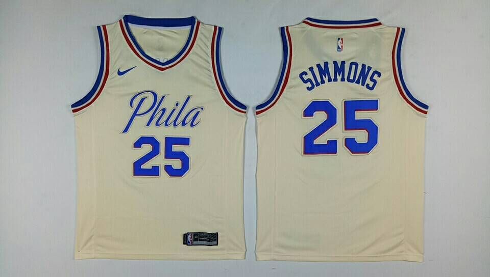 Men Philadelphia 76ers 25 Simmons Gream Nike NBA Jerseys